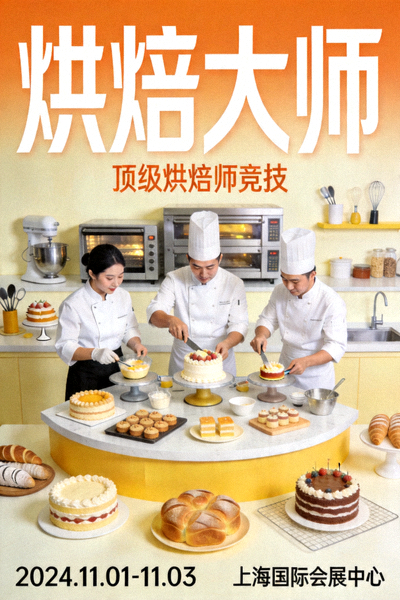 《烘焙大师》比赛海报，顶级烘焙师竞技